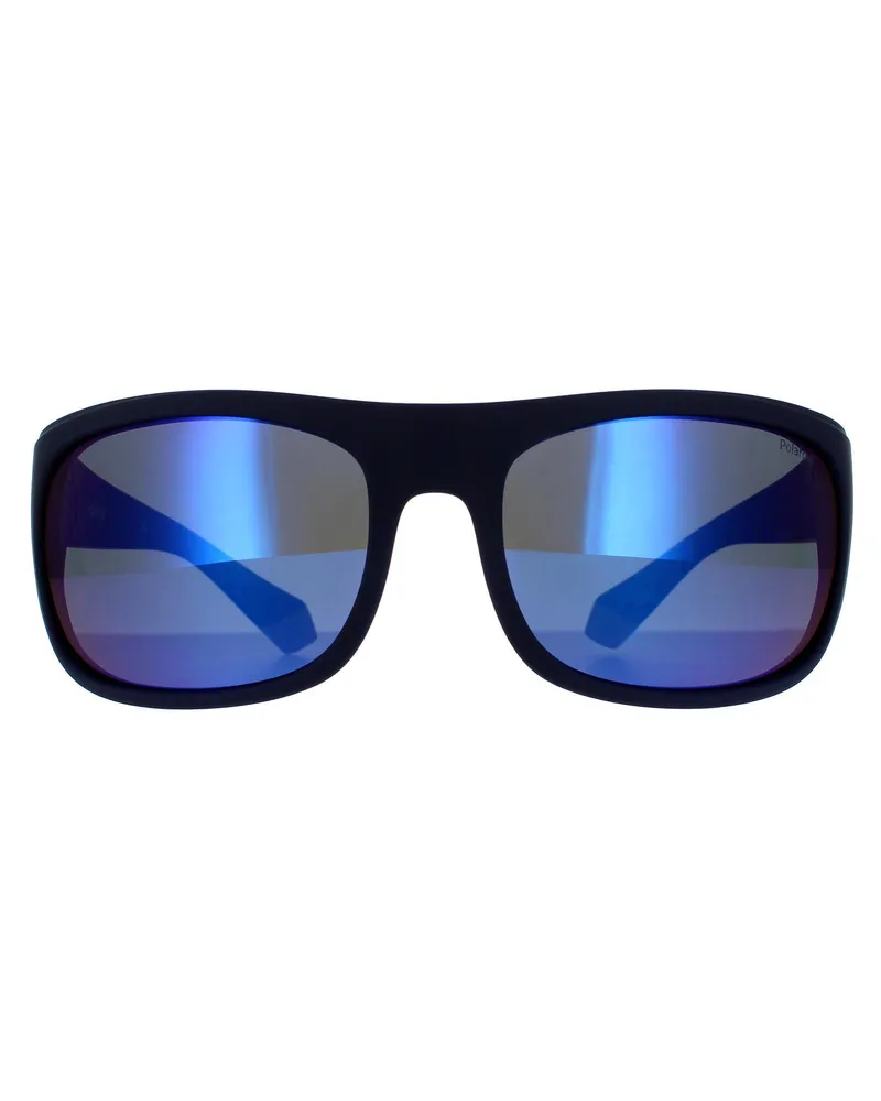 Polaroid Wrap Mens blau grau blau Spiegel polarisierte Sonnenbrille Blau