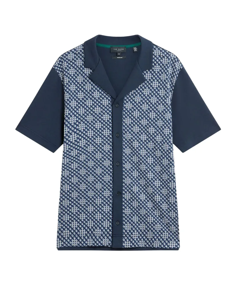 Ted Baker Danlibe Argyle Button Through Navy Jersey Shirt Blau