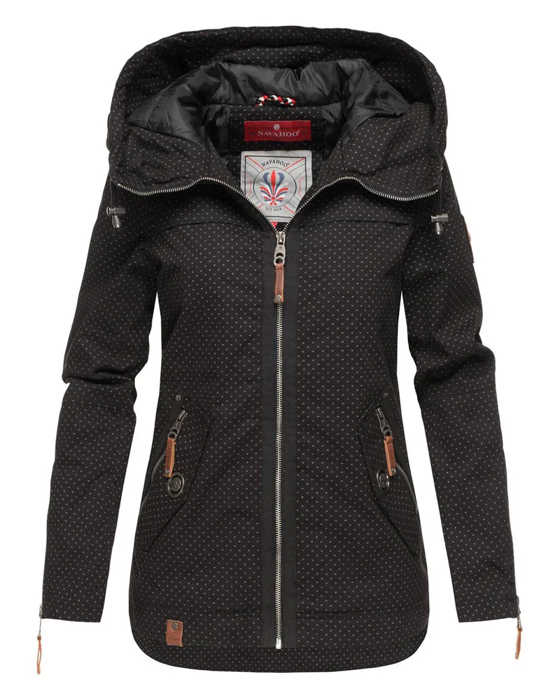 NAVAHOO Damen Übergangsjacke Wekoo – Leichte Baumwolljacke mit Kapuze Schwarz