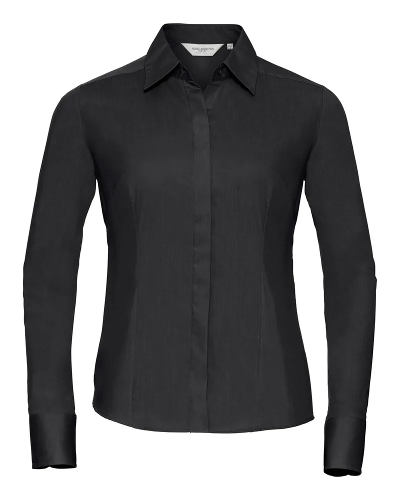 Russell Athletic Russell Collection Popelin Bluse / Hemd, Langarm, pflegeleicht, tailliert (Schwarz Schwarz