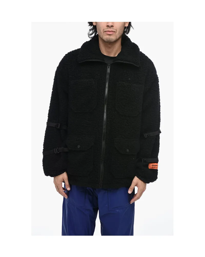 Heron Preston Polar-Fleece-Jacke mit Logo und Schnallendetail - Schwarz Schwarz