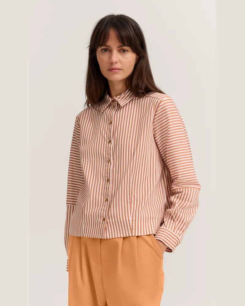 Bugatti Damen Bluse gestreift aus Baumwollmischung Bronze