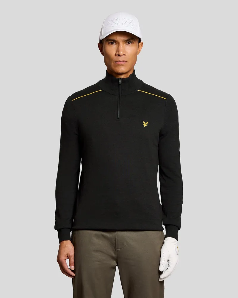 Lyle & Scott Baumwoll-Tipp 1/4 Reißverschluss Pullover Schwarz