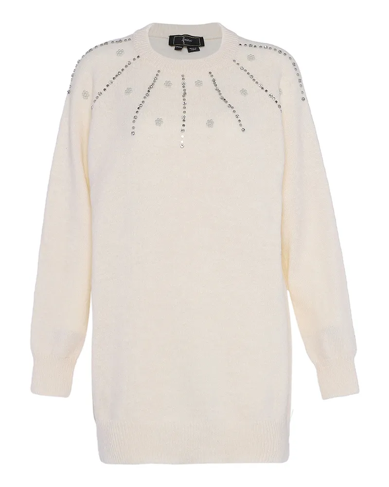 FAINA Pullover für Damen, gerippte Bündchen - Wollweiß Wollweiß
