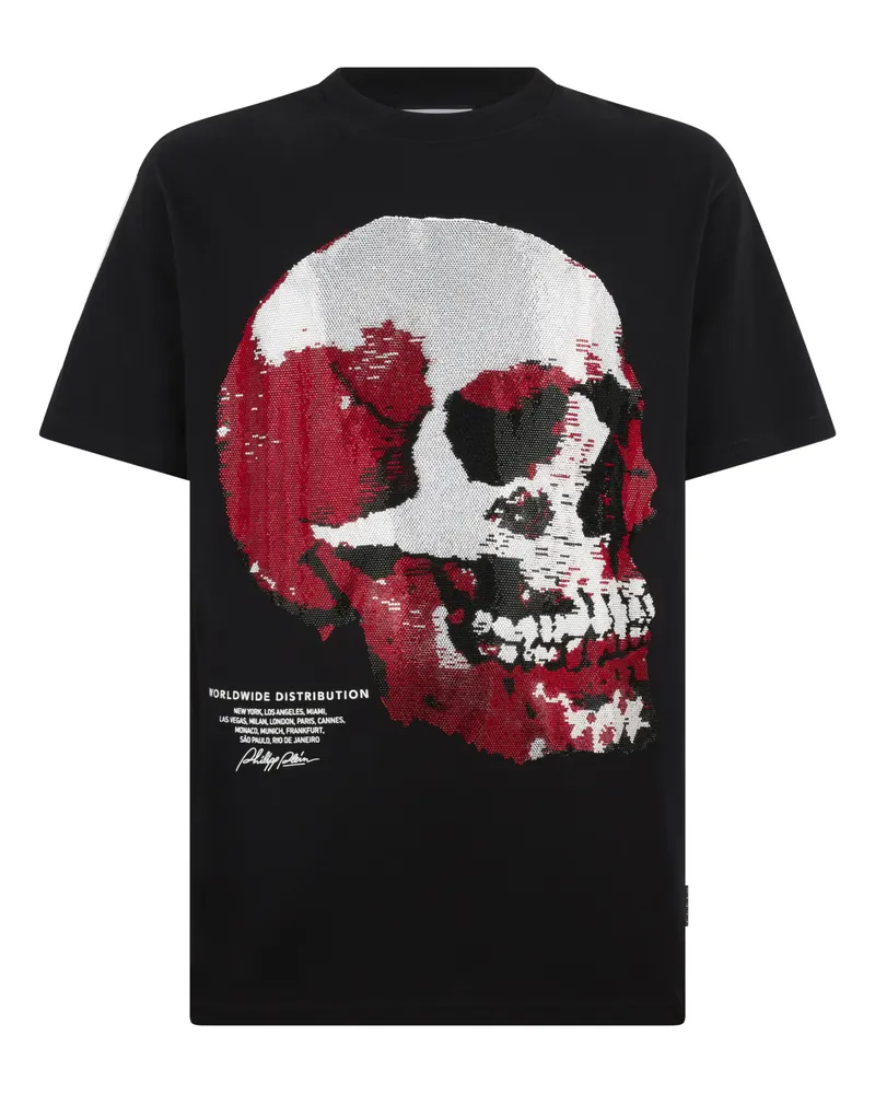 Philipp Plein Round Neck T-Shirt Red Skull Skull Schwarz