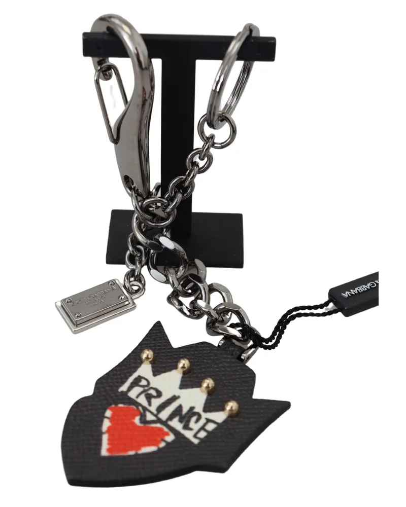 Dolce & Gabbana Black Prince Nieten Logo Silber Messing Herren Schlüsselanhänger Schwarz