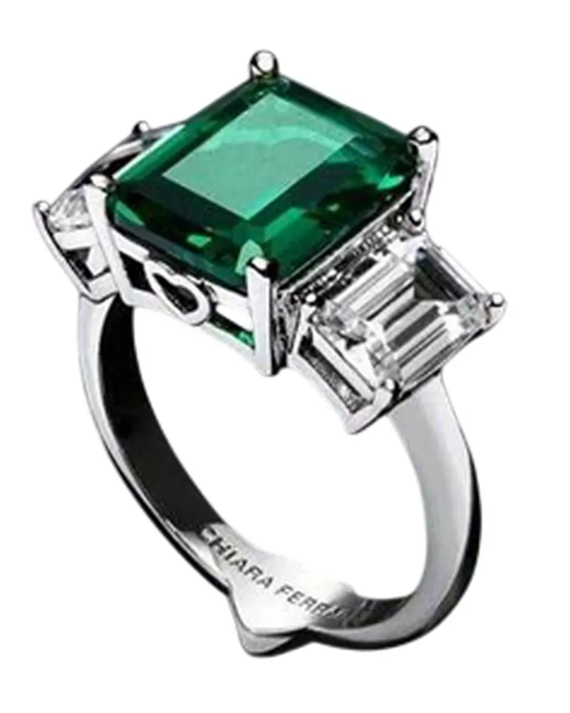 Chiara Ferragni Rhodiniert Quadratisch Ring (Smaragd Smaragd