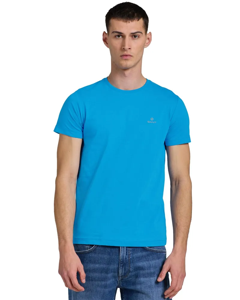 Gant Herren T-Shirt mit Rundhalsausschnitt Kontrast Logo - Blau Blau