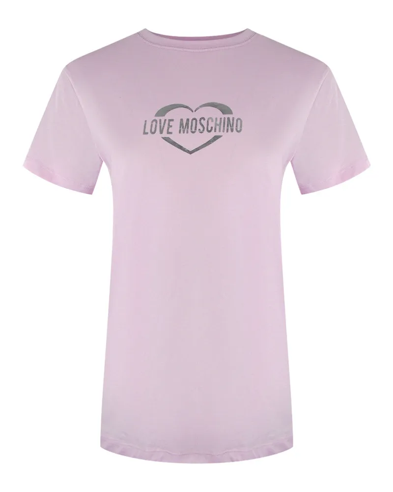 Moschino T-shirt Mit Glänzendem Herzlogo In Pink Rosa