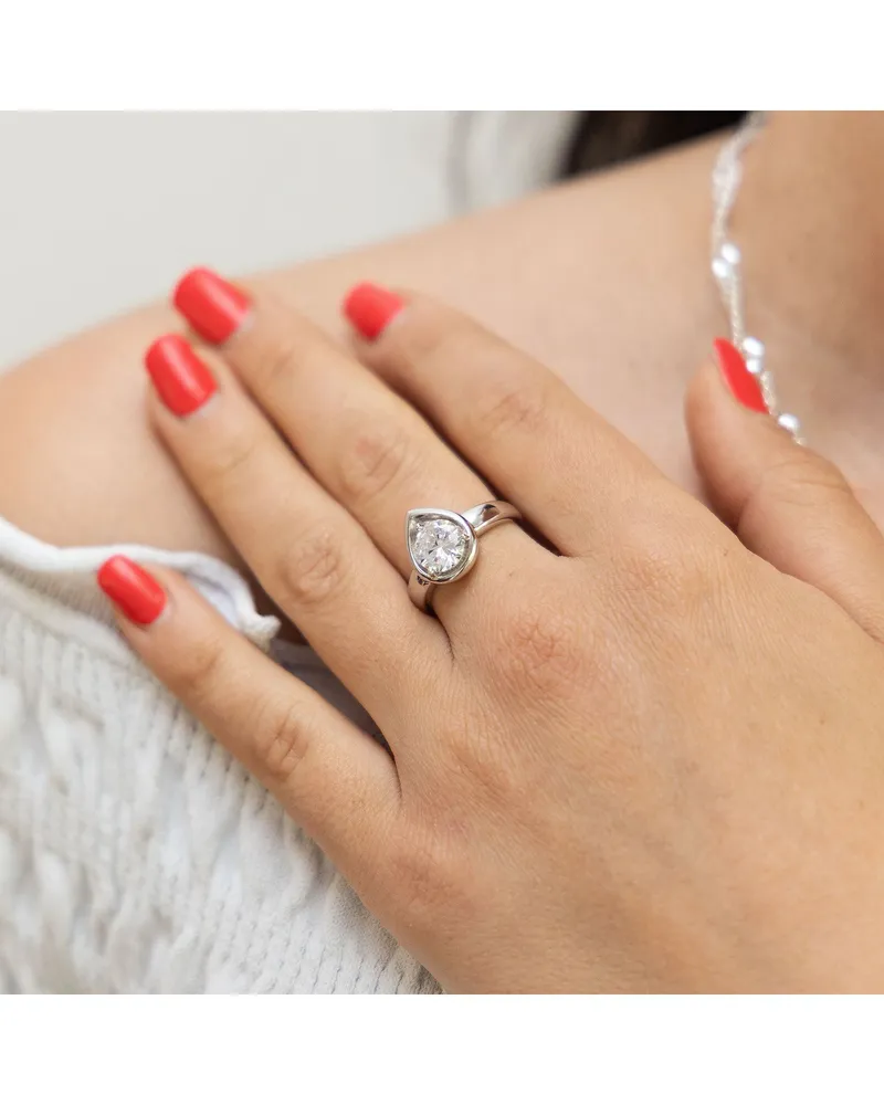 ZEEme Basic Ring Silber 925 rhodiniert Tropfen-Form mit weißem Zirkonia-Stein Silber