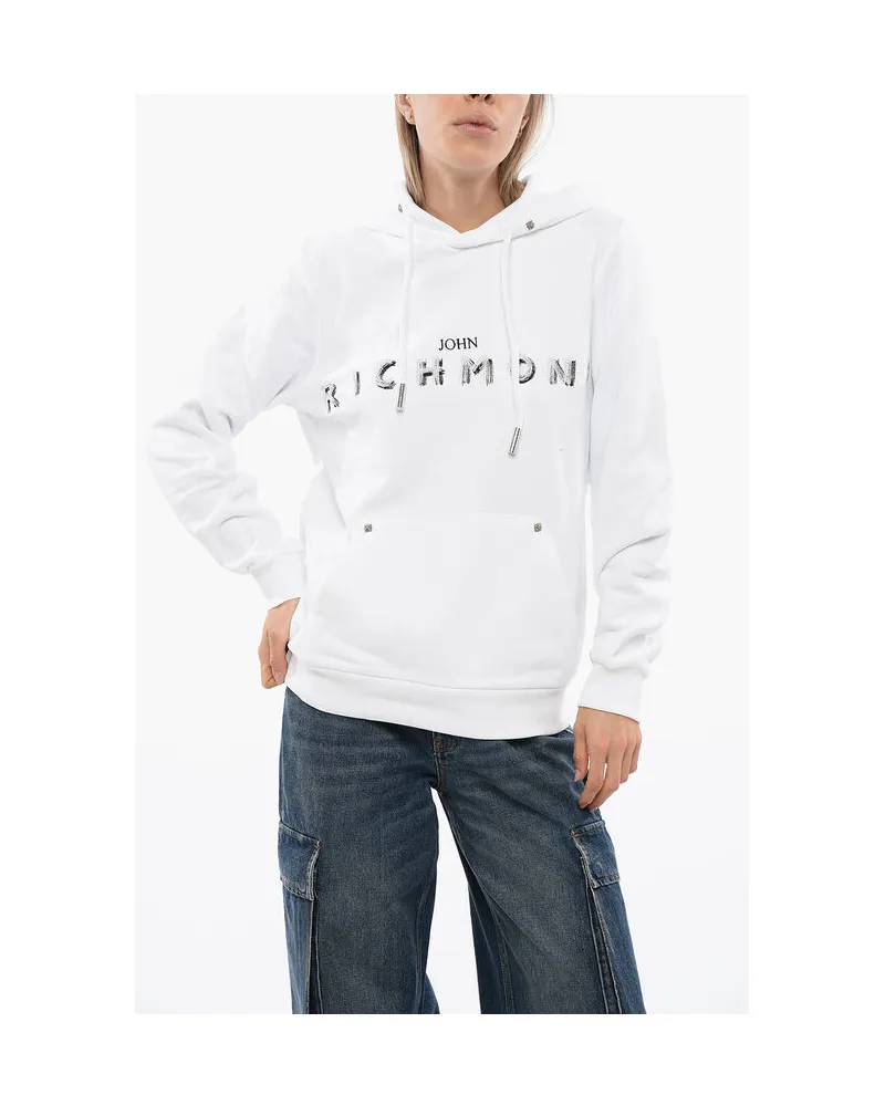 John Richmond BETTO Hoodie Sweatshirt mit gesticktem Logo in Weiß Weiß