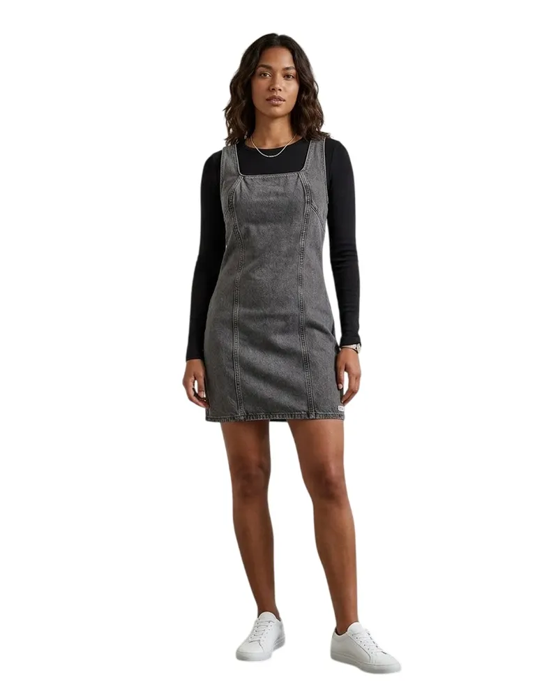 Calvin Klein Minikleid für Damen, Eckiger Ausschnitt, Denim, Ärmellos (Grau Grau