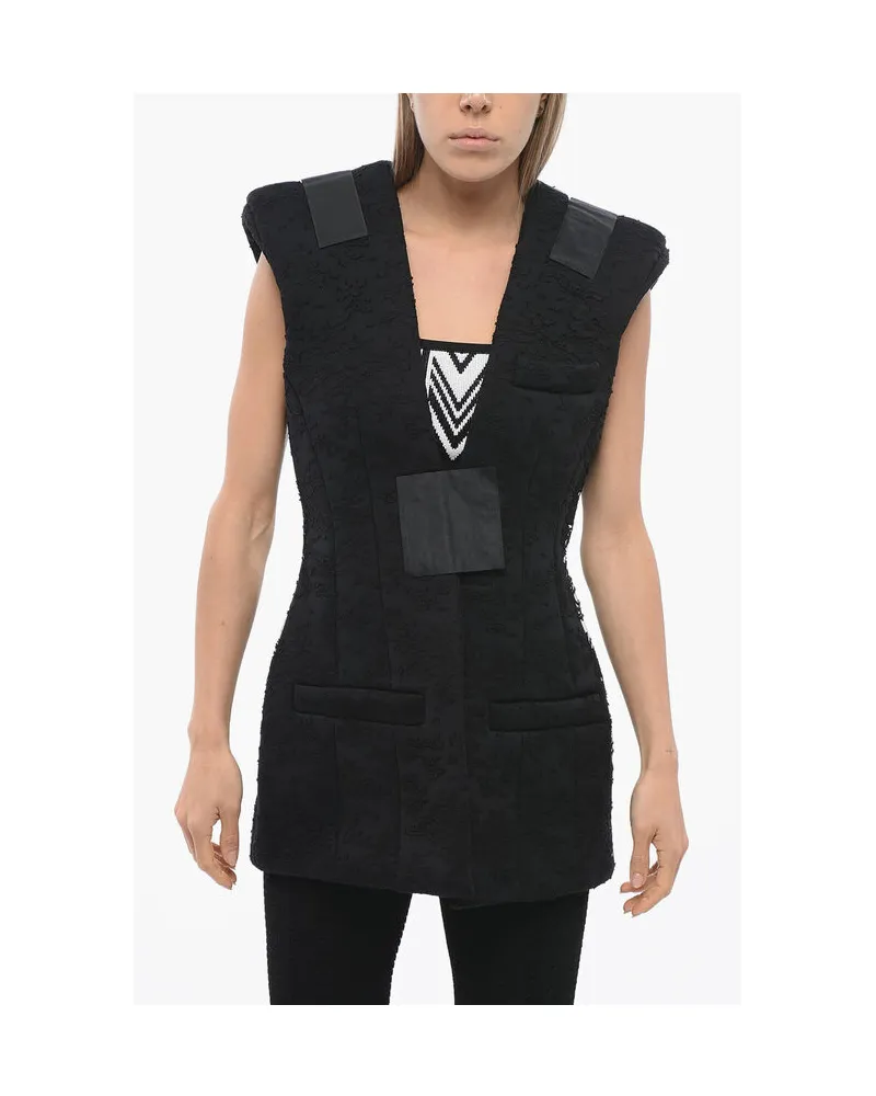 Balmain Gepolsterte Spitzenweste mit Klettverschluss in Schwarz Schwarz