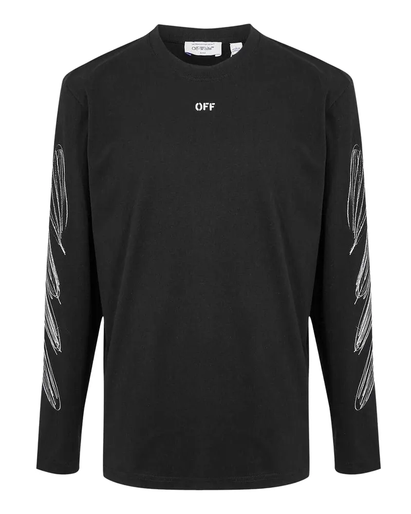 OFF-WHITE Off White - T-Shirt für Herren, Rundhalsausschnitt, Regulär, Langärmlig (Schwarz/Weiß Schwarz