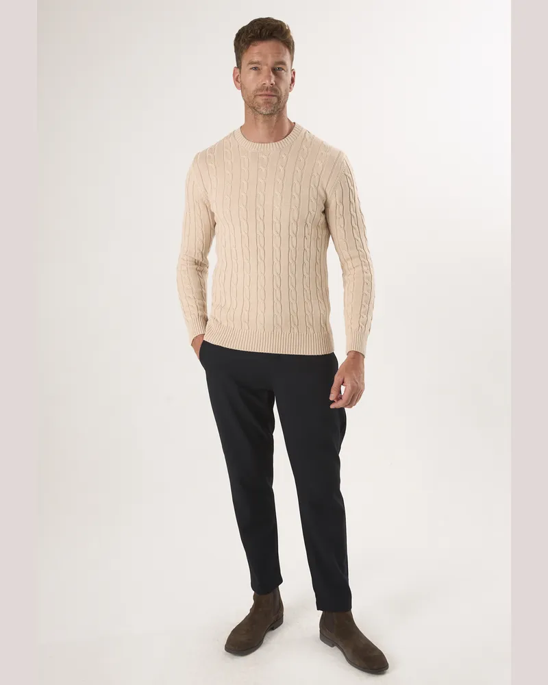Felix Hardy Pullover Pullover Mit Rundhalsausschnitt Aus Kabelstrick Beige