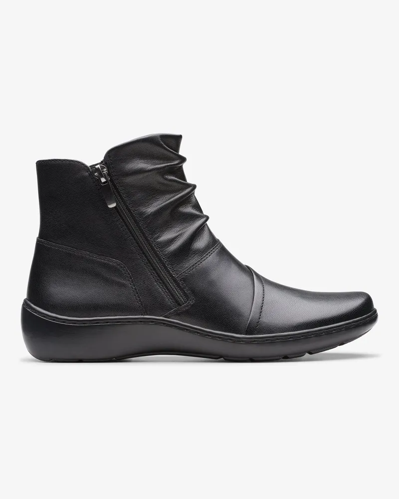 Clarks Cora Pace Black Leather Boots Schwarz
