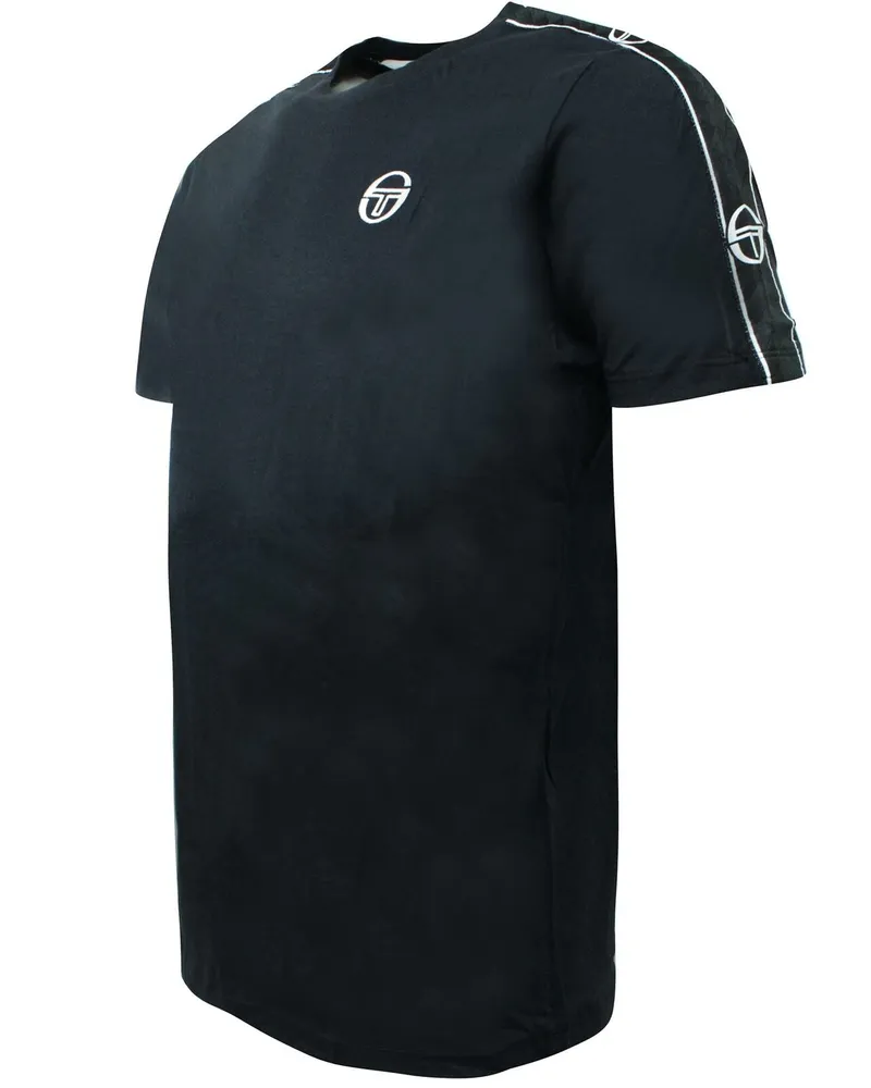Sergio Tacchini Mens Feather T-Shirt Taped Logo Top Schwarz 38536 166 Schwarz