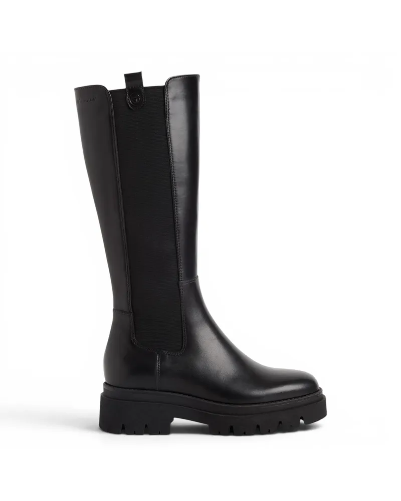 Tamaris Kniehohe Lederstiefel mit Plateauabsatz, Modell 25608-41 - Schwarz Schwarz