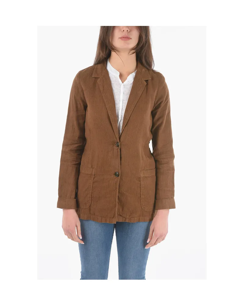 Woolrich Nadelstreifen-Blazer aus Flachs und Baumwolle mit 2 Knöpfen in Braun Braun
