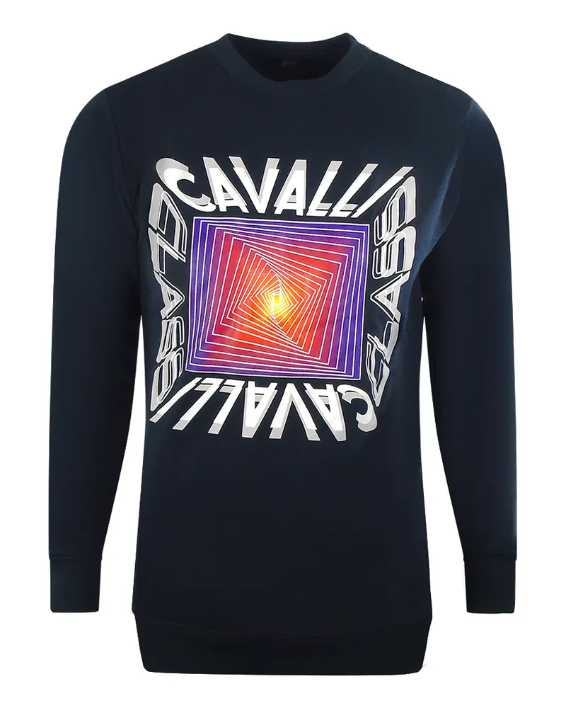 Roberto Cavalli Asymmetric Box Design Marineblaues Sweatshirt Blau
