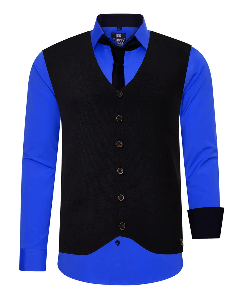 Rusty Neal Hemd mit Weste und Krawatte 3-teilig Blau