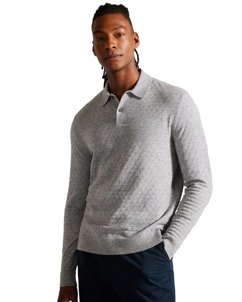 Ted Baker Herren Langarm-Poloshirt aus Strick - Morar Grau