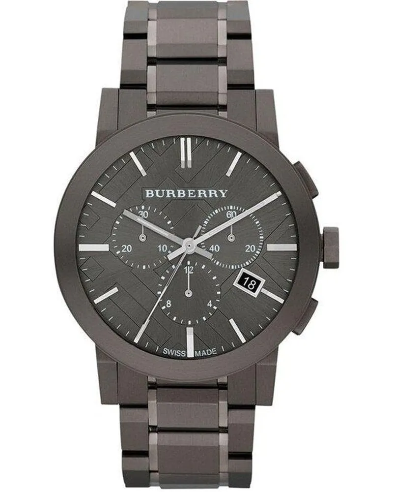 Burberry BU9354 Herrenuhr mit grauem Karo und Ionenplattierung aus Edelstahl Schwarz