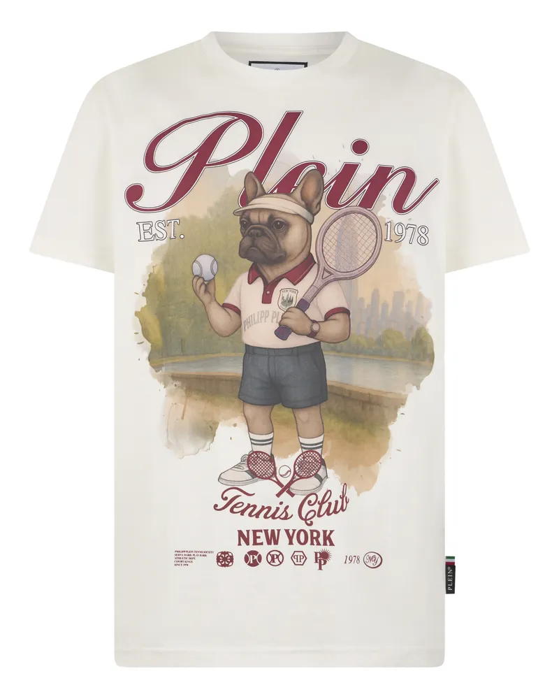 Philipp Plein Rundhals-T-Shirt "New York Tennis" - Creme Creme