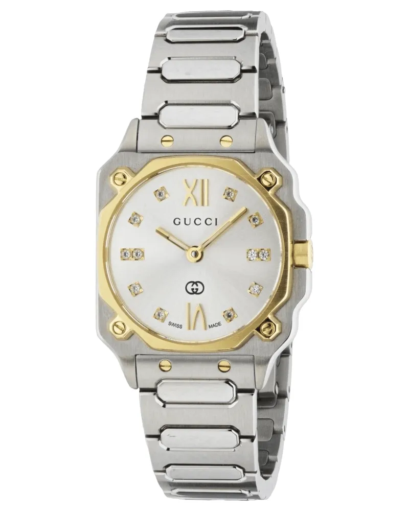 Gucci YA166503 G-Flat Damenarmbanduhr mit silbernem Ziffernblatt Silber