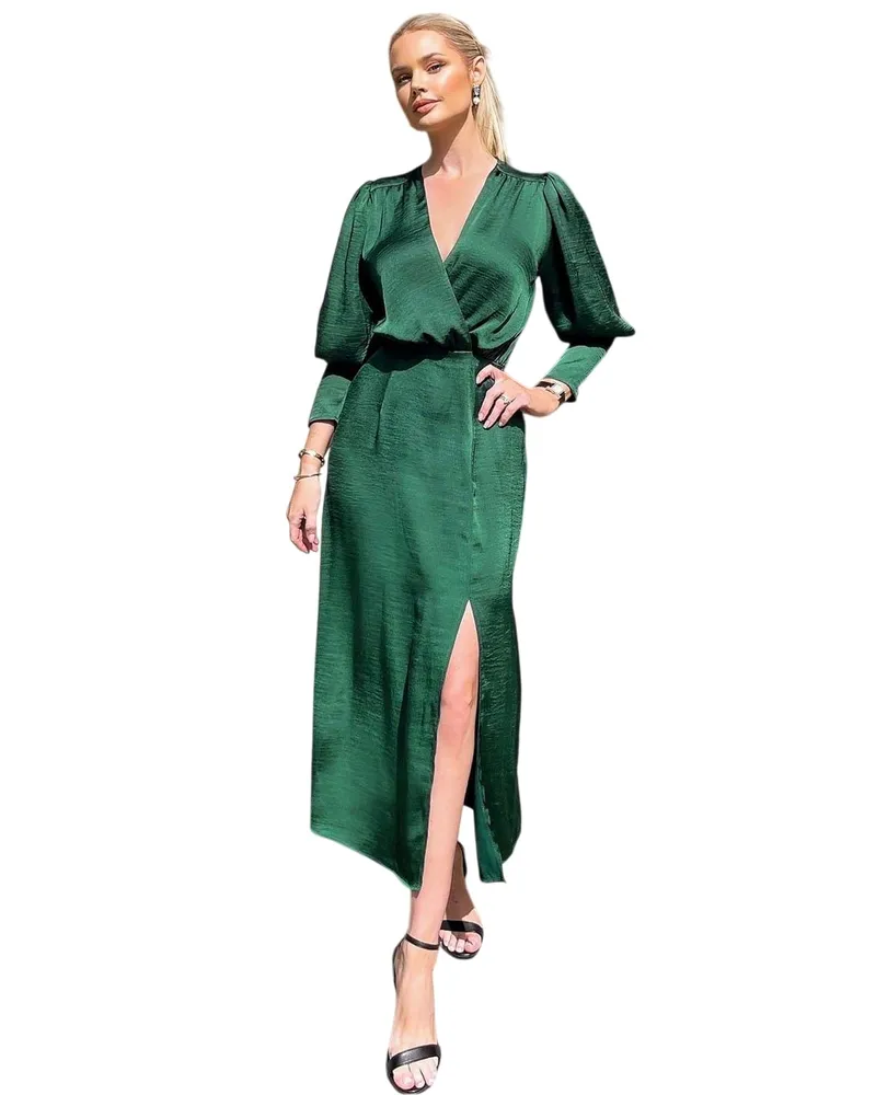 AX Paris Wickelkleid für Damen, Satin, Langärmlig (Petrol Petrol