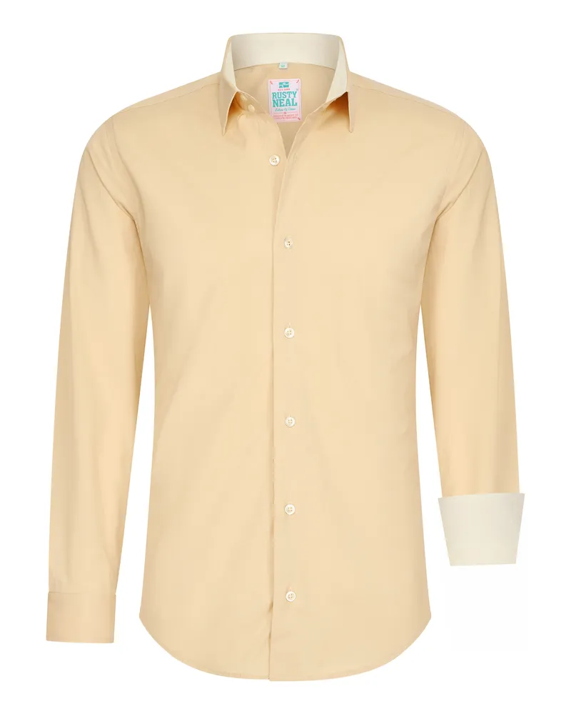 Rusty Neal Pastell Hemd S - 6XL Slim Fit Cotton-Stretch Pfirsich