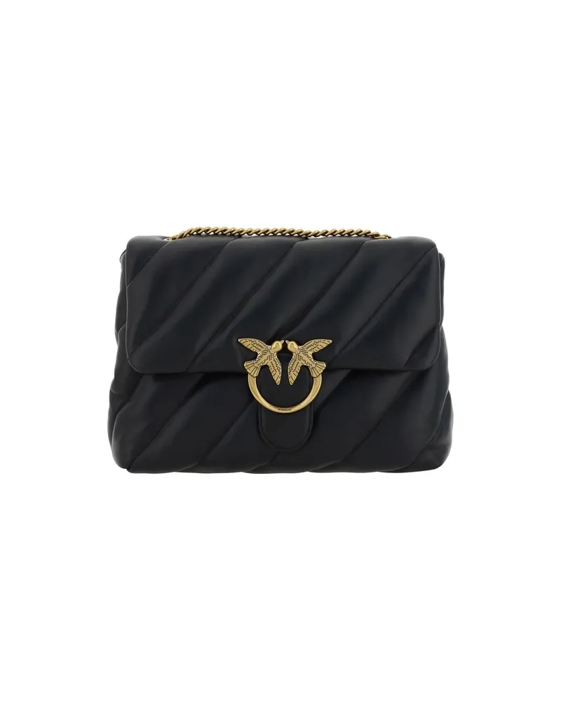 Pinko Schwarze Kalbsleder Bos Taurus Schultertasche Schwarz