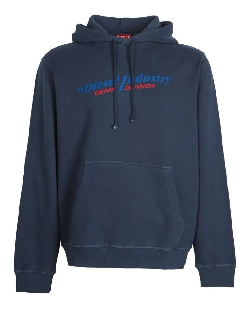 Diesel Industry Denim Division Logo Marineblauer Kapuzenpullover Marineblau