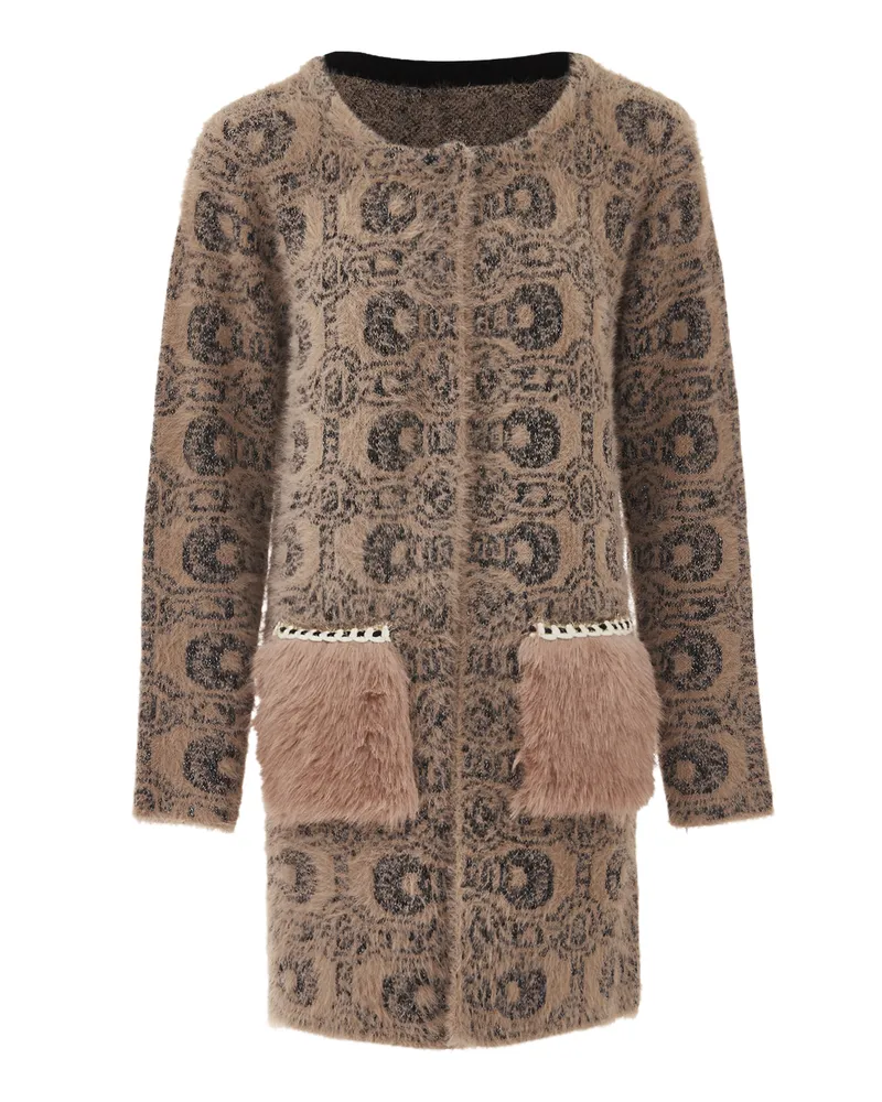 FAINA Strickjacke Damen Dunkelrosa Schwarz Altrosa