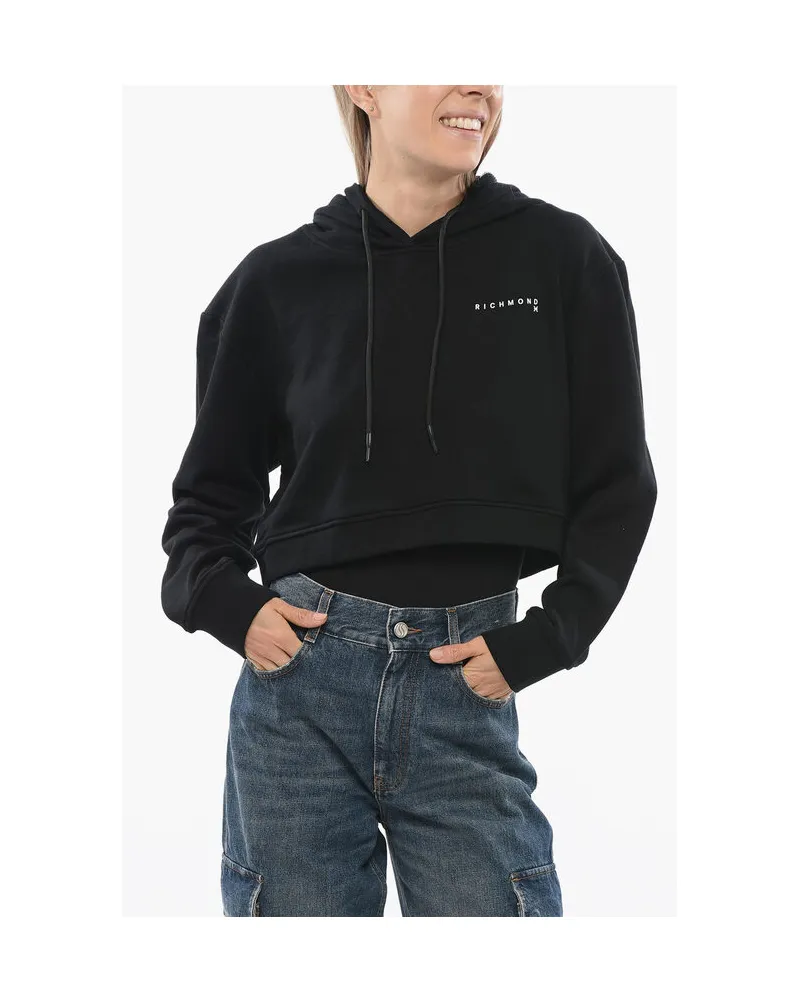 John Richmond Cropped Sweatshirt mit geprägtem Logo - Schwarz Schwarz