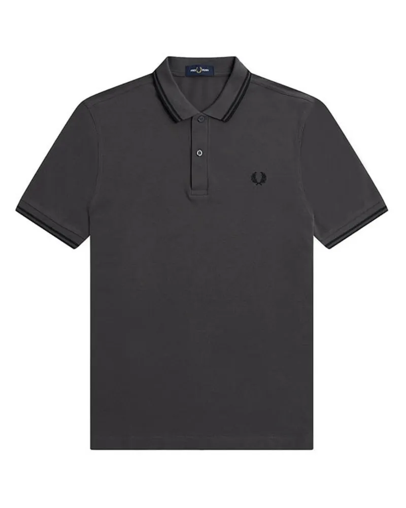 Fred Perry Schwarzes, graues Poloshirt mit Doppelstreifenkragen von Grau