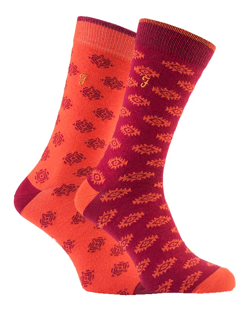 Farah 1920 2 Paar Herren Retro-Baumwollsocken mit ausgefallenen Mustern - FVS010ORG Orange