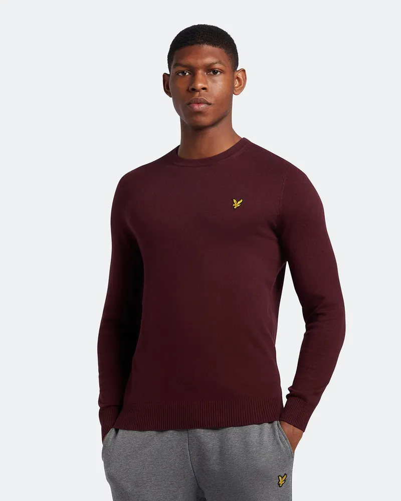 Lyle & Scott Baumwolle-Merino-Pullover mit Rundhalsausschnitt in Burgunderrot Bordeaux