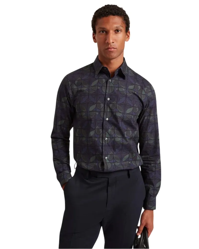 Ted Baker Hemd für Herren, Punkt Kragen, Langärmlig (Marine Marineblau
