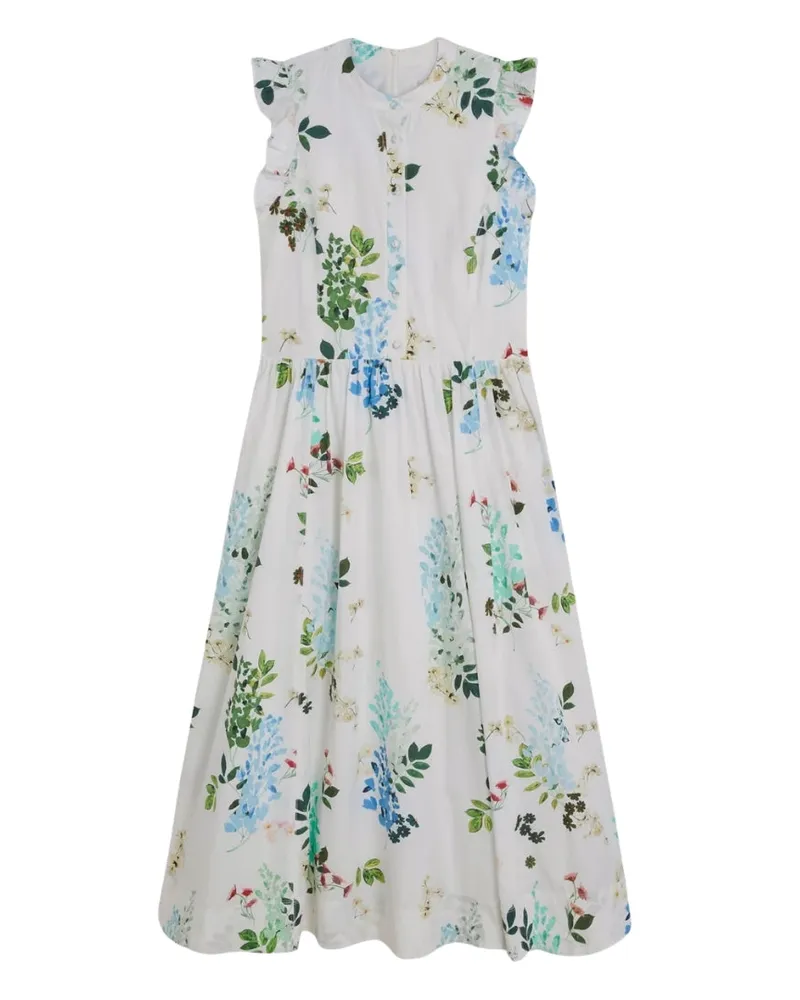 Ted Baker Giolia Baumwollkleid Mit Print, Ärmellos, Weiß, Midi-länge Weiß