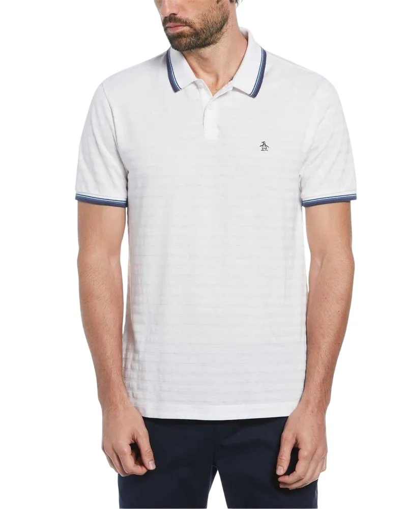 Original Penguin Poloshirt für Herren, Mit kontrastfarbenen Streifen, Regulär (Weiß Weiß