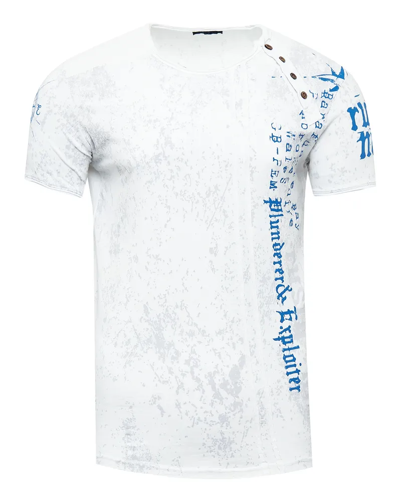 Rusty Neal Rundhals T-Shirt mit Seitlicher Knopfleiste Weiß