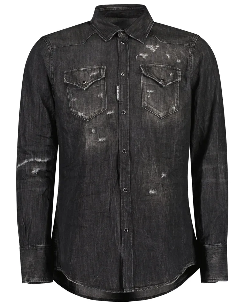 Dsquared2 Klassisches, Schwarzes Jeanshemd Im Western-stil Anthrazit