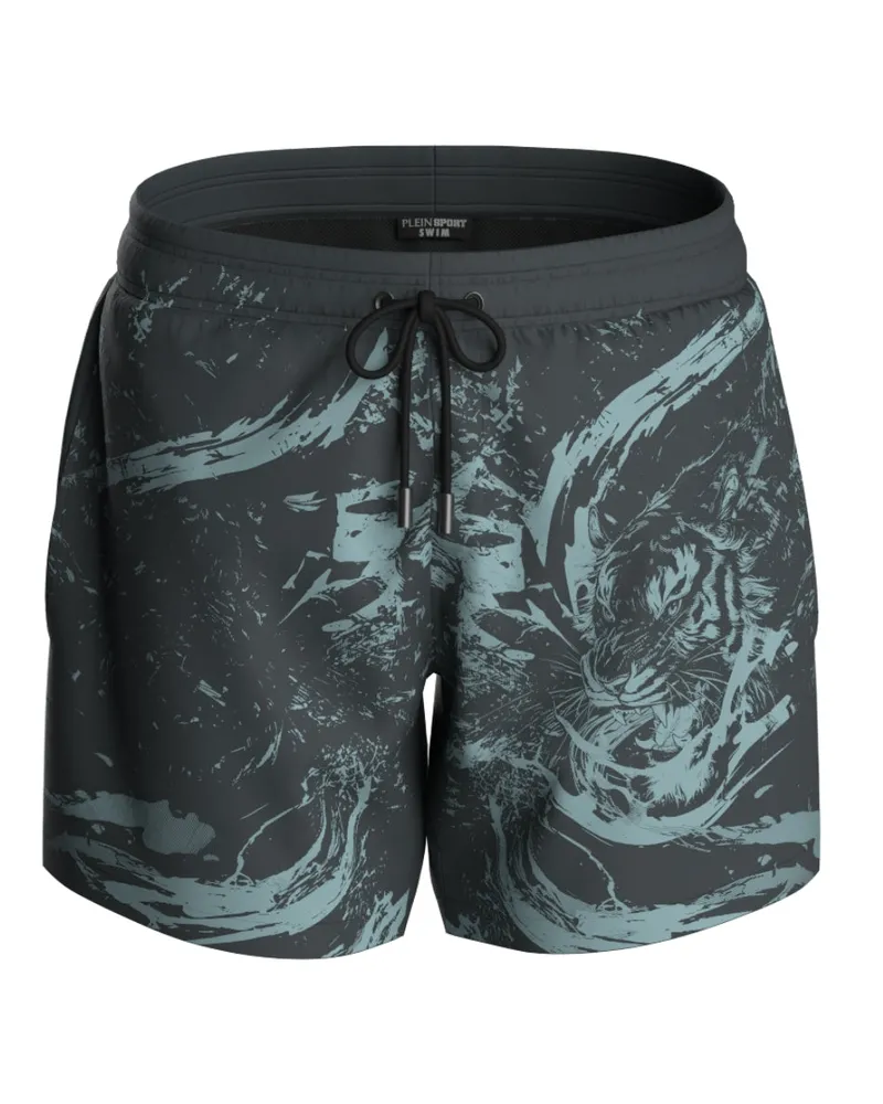 Philipp Plein Wassertiger-Logo-Badeshorts - Anthrazit Anthrazit