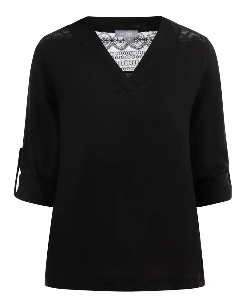 Usha Blusenshirt mit Spitze, Damen - Schwarz Schwarz