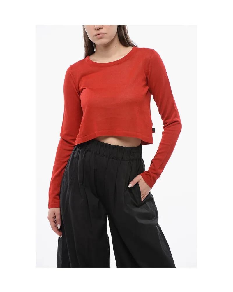 Woolrich Kurzer Pullover aus Viskosemischung mit Rundhalsausschnitt in Rot Rot