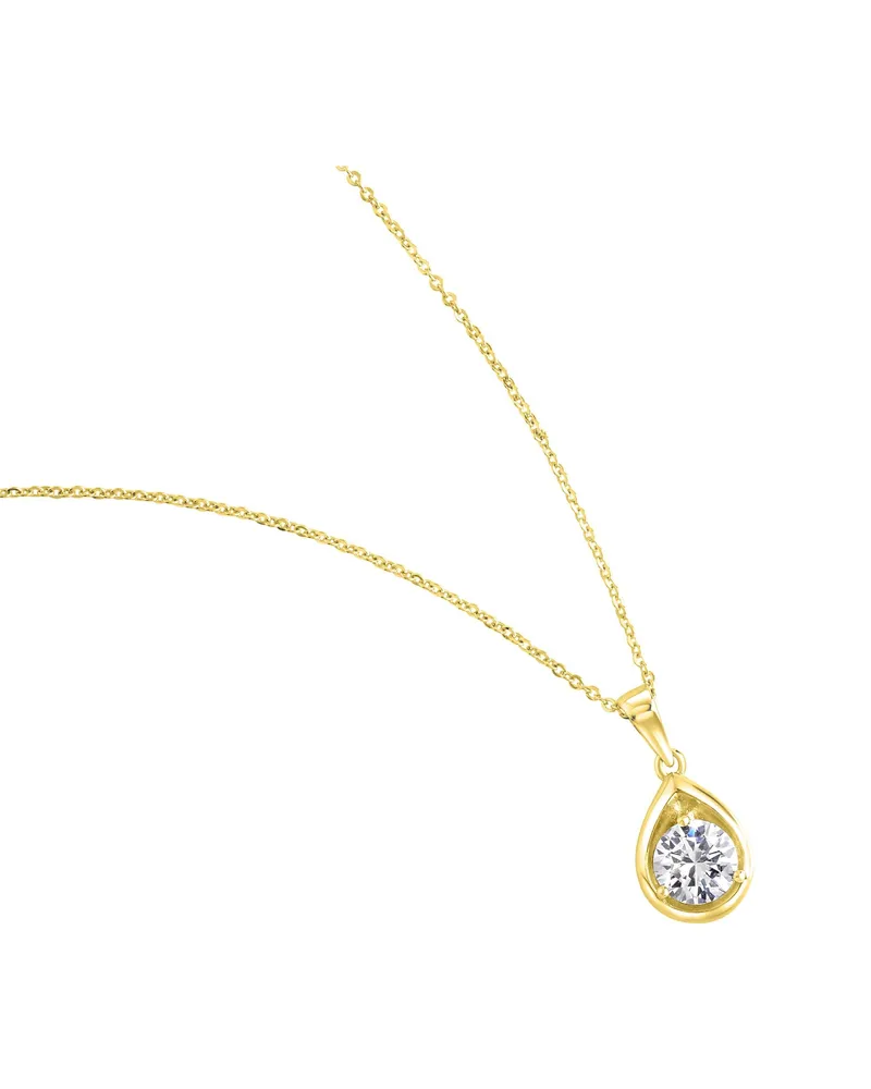 ZEEme Basic Halskette Silber 925 vergoldet 45cm lang Tropfen-Anhänger mit weißem Zirkonia Gold