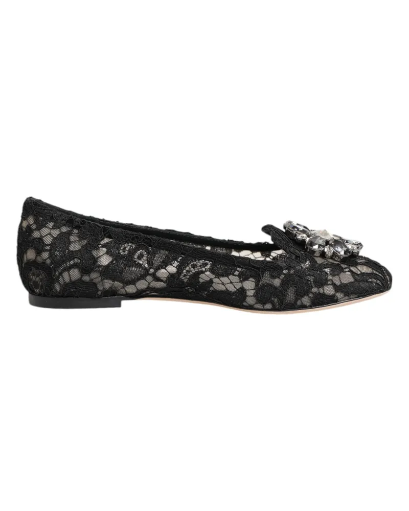 Dolce & Gabbana Schwarze Taormina Spitzenkreationen Flache Schuhe Schwarz
