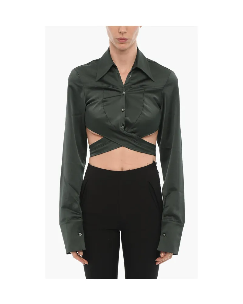 AMBUSH Satin-Crop-Shirt mit Wickeldetail in Grün Grün