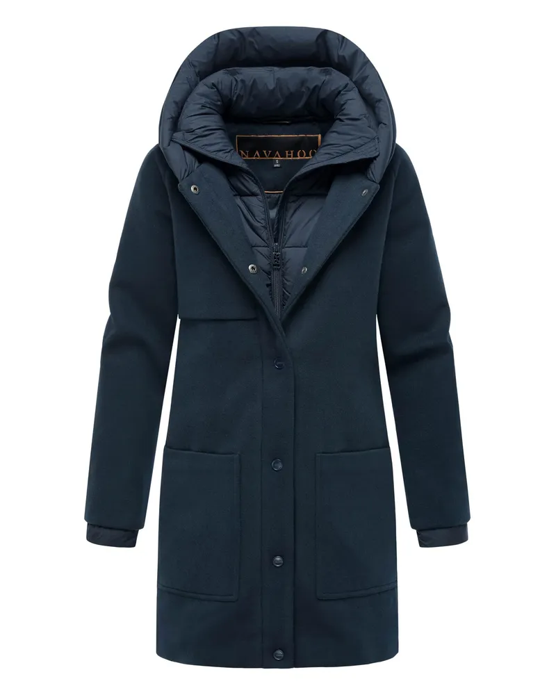 NAVAHOO Flauschwunder Damen Wintermantel mit abnehmbarem Kragen Blau